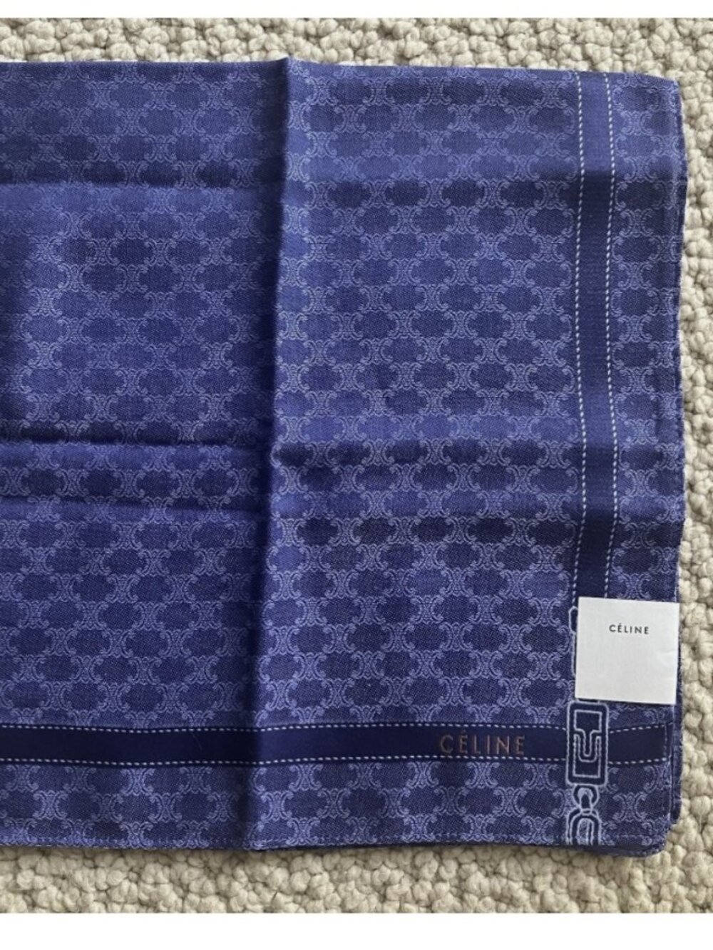 New Vintage CELINE Handkerchief Scarf Pocket Square Classic Macadam Logo Blue